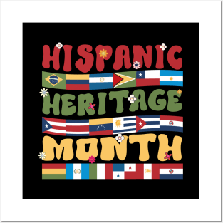 Hispanic Heritage Month Latino Countries Flag Retro Groovy Posters and Art